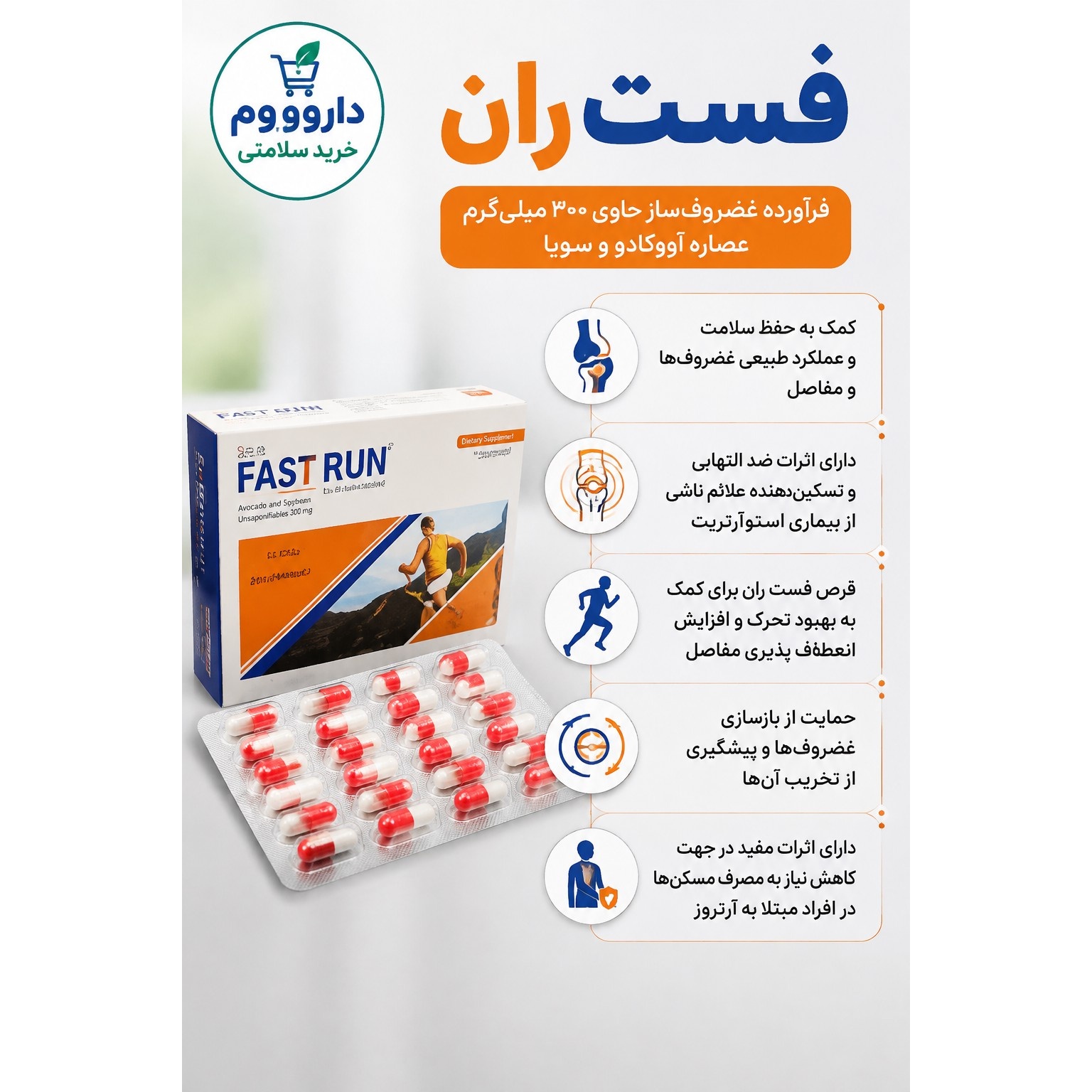 کپسول فست ران کمک به بهبود درد و التهاب ناشی از آرتروز و حمایت از غضروف 15 عددی