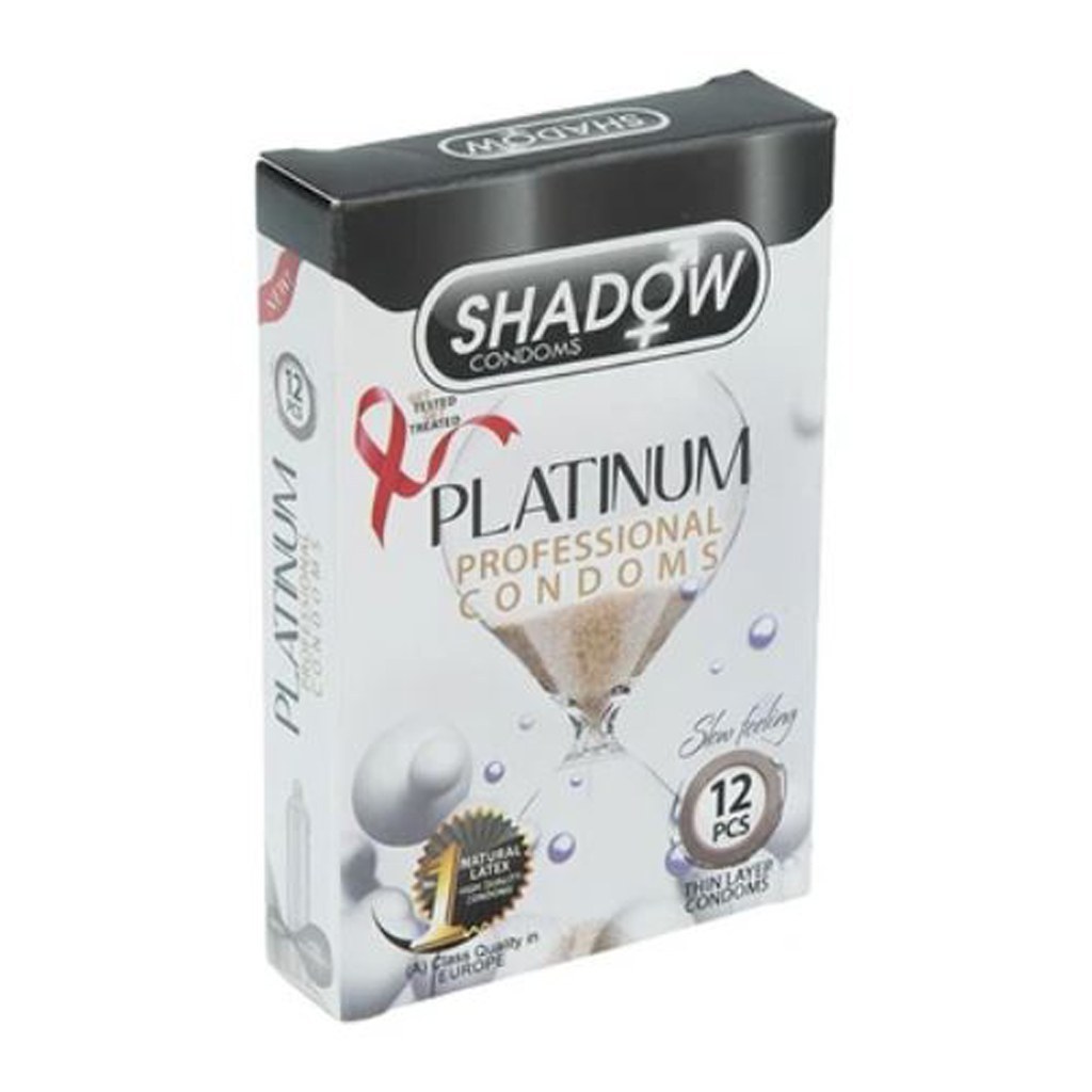 کاندوم خاردار و تاخیری قوی و تنگ کننده پلاتین شادو SHADOW PLATINUM بسته 12 عددی