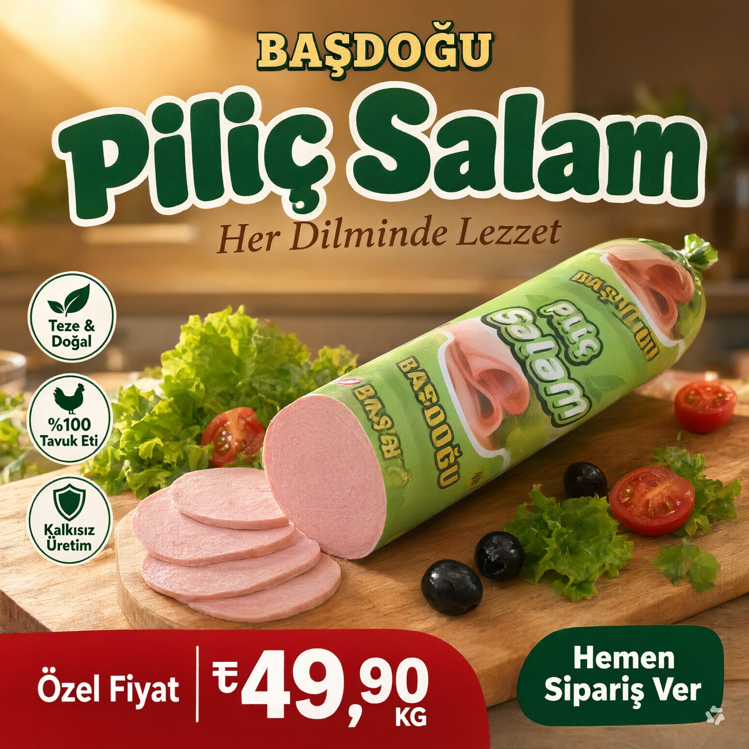 کالباس مرغ BASDOGU وزن 700 گرم باکیفیت درجه یک محصول ترکیه
