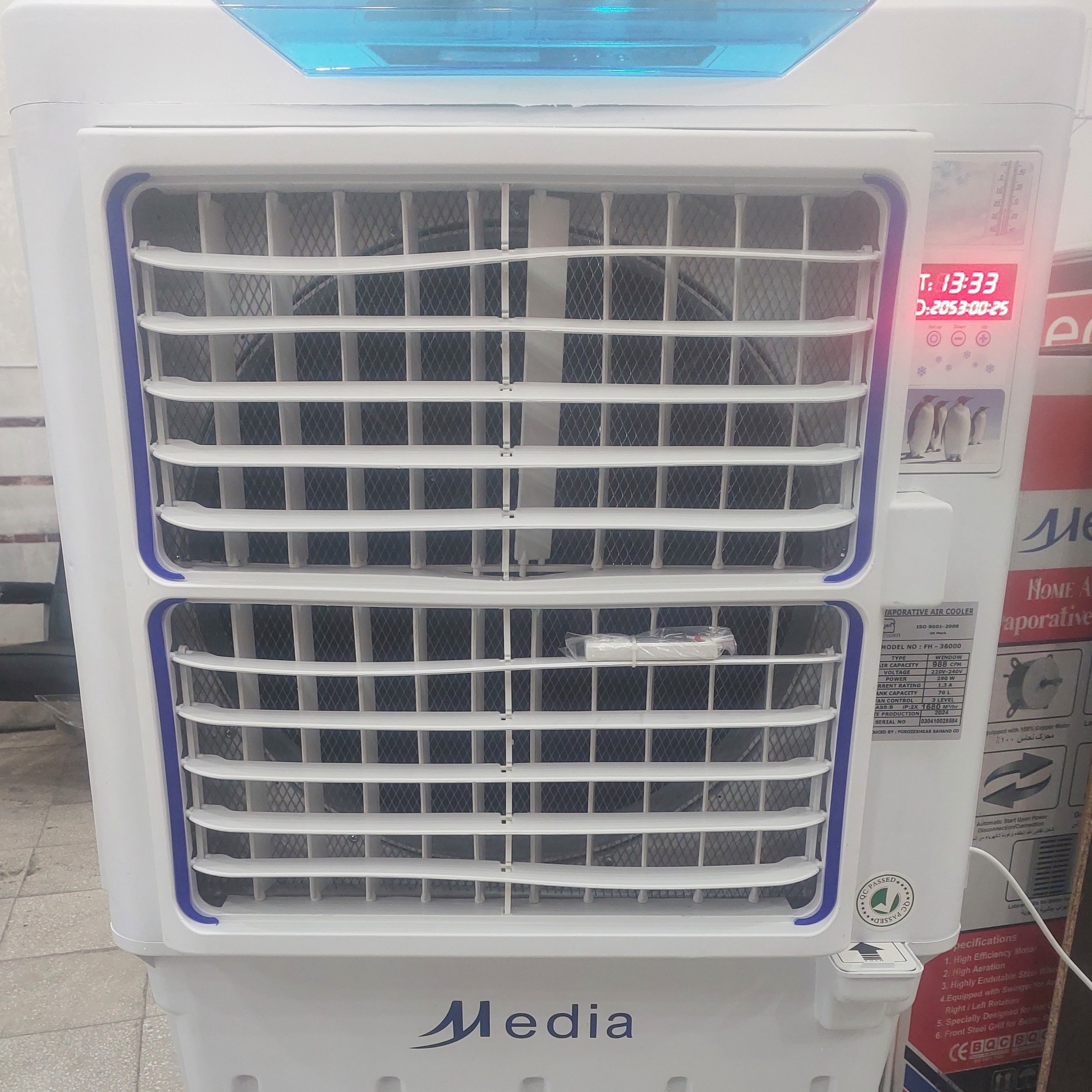 کولر آبی پرتابل 36 هزار چرخ دار سلولزی بزرگ مدیا منبع بزرگ 70 لیتر (پس کرایه)