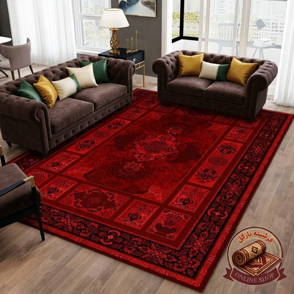 فرشینه مخمل هازان ترک طرح قرمز تیره کد 5288