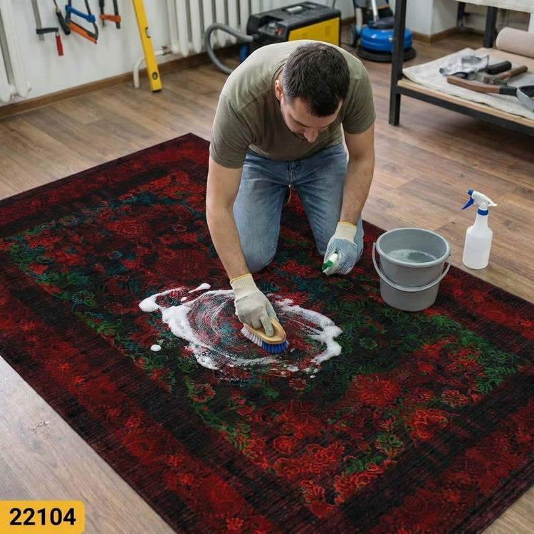 فرشینه مخمل ترک طرح قرمز وسبز تیره کد 2214