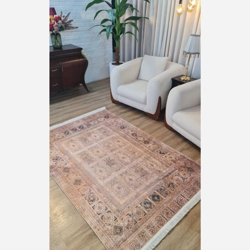 فرشینه مخمل ترک طرح کرم خشتی L147
