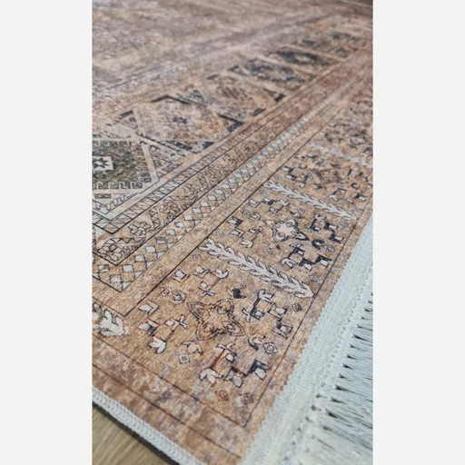 فرشینه مخمل ترک طرح کرم خشتی L147
