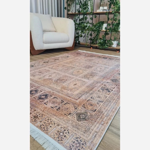 فرشینه مخمل ترک طرح کرم خشتی L147