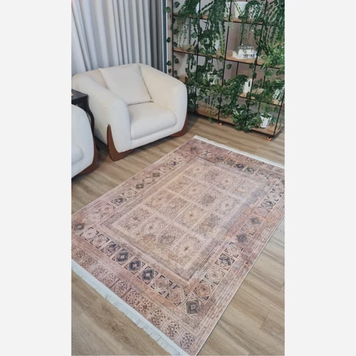 فرشینه مخمل ترک طرح کرم خشتی L147
