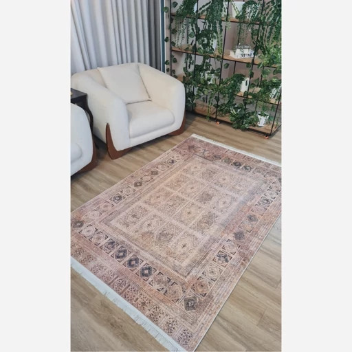 فرشینه مخمل ترک طرح کرم خشتی L147