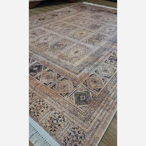 فرشینه مخمل ترک طرح کرم خشتی L147