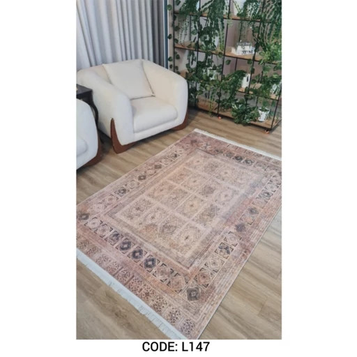 فرشینه مخمل ترک طرح کرم خشتی L147