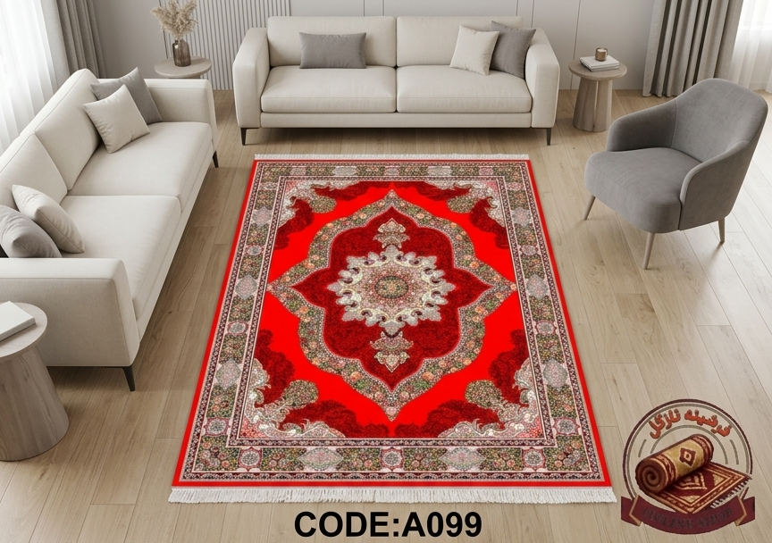 فرشینه مخمل طرح ابریشم طرح لچک ترنج رنگ قرمز کد A099