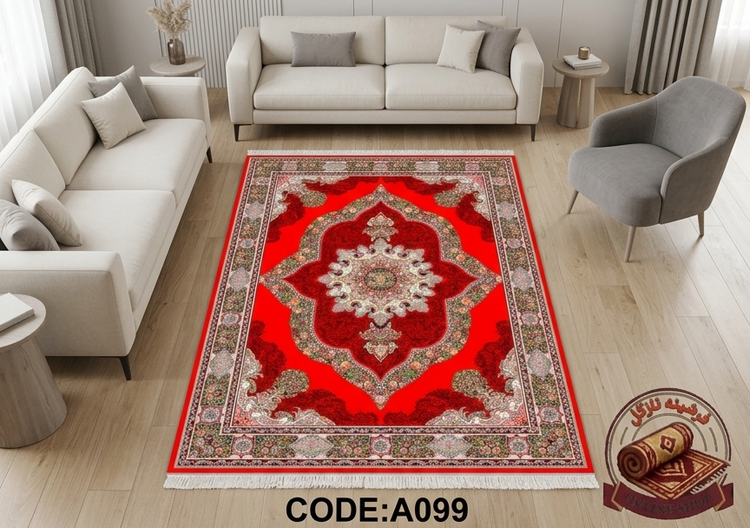فرشینه مخمل طرح ابریشم طرح لچک ترنج رنگ قرمز کد A099