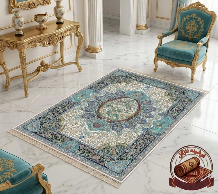 فرشینه مخمل طرح ابریشم مدل ترنج اسلیمی رویه نرم و لطیف کد A104