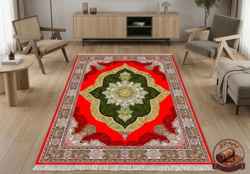 فرشینه مخمل طرح ابریشم با رنگ زمینه قرمز لاکی رویه نرم و لطیف کد A097