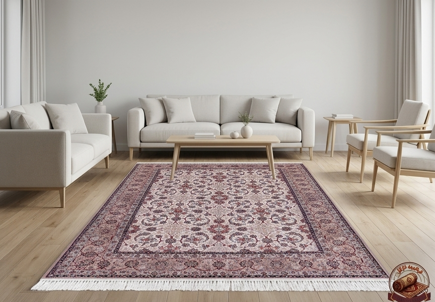 فرشینه مخمل طرح ابریشم نقشهی افشانِ مسی کرم کد A091