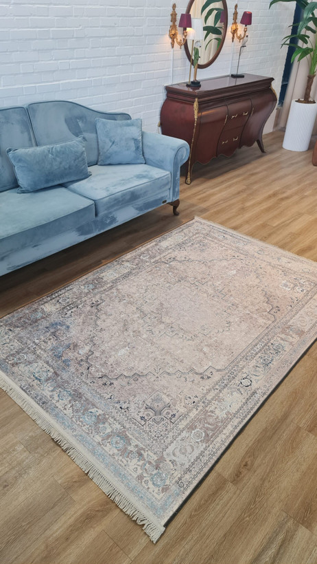 فرشینه مدرن طرح هریس کهنهنما رنگ فیلی و کرم کد L140