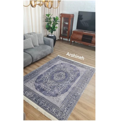 فرشینه مخمل ترک طرح افشان رنگ طوسی سرمهای کد L485
