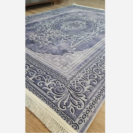 فرشینه مخمل ترک طرح افشان رنگ طوسی سرمهای کد L485