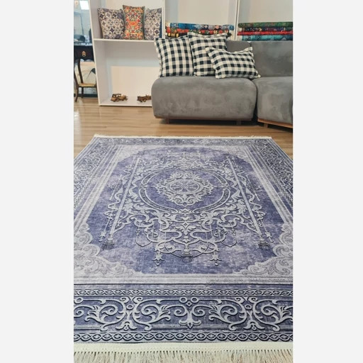 فرشینه مخمل ترک طرح افشان رنگ طوسی سرمهای کد L485