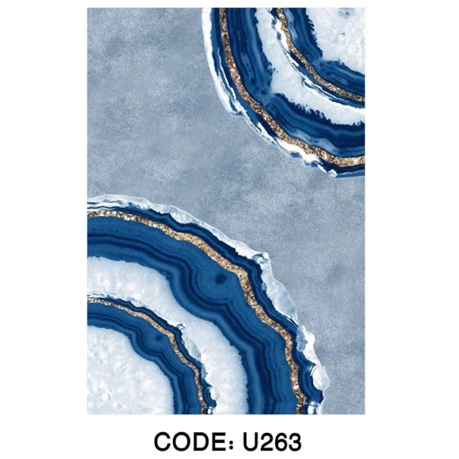 فرشینه ماشینی مخمل ترک طرح سنگ ژئود آبی و طلایی کد U263