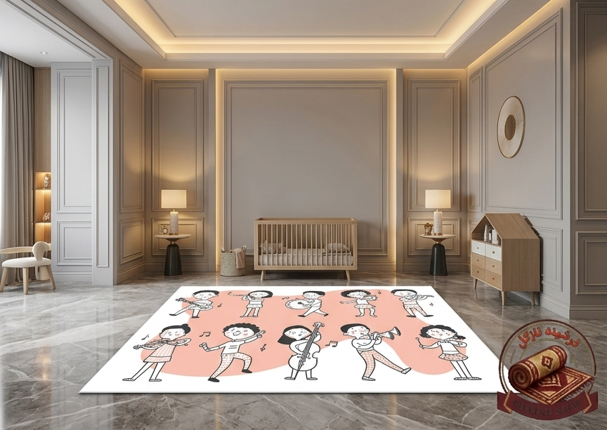 فرشینه مخمل ترک طرح ارکستر کوچولوها کد C217 ضد لغزش و قابل شستشو