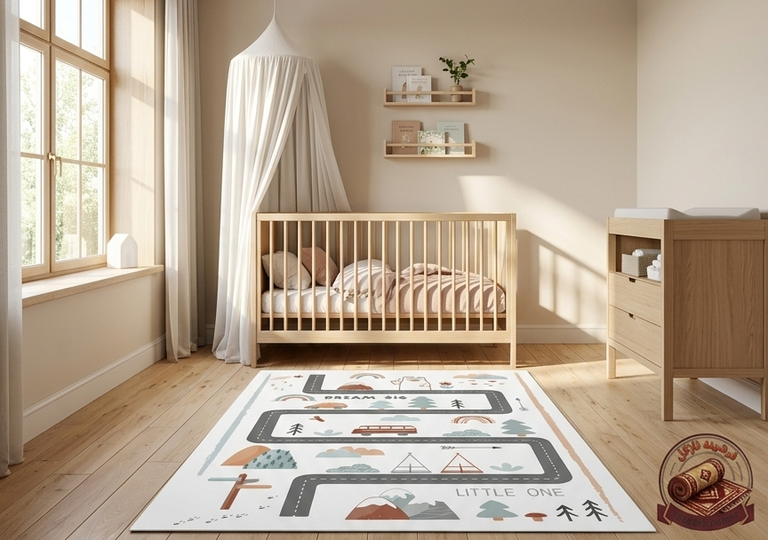 فرشینه مخمل ترک اتاق کودک طرح جاده رویاها کد C205