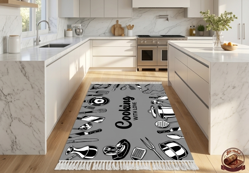 فرشینه اشپزخانه مخمل ترک مدل Cooking رنگ طوسی مدرن کد K189