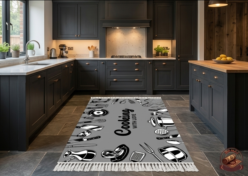 فرشینه اشپزخانه مخمل ترک مدل Cooking رنگ طوسی مدرن کد K189