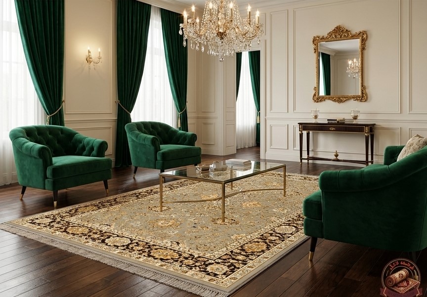 فرشینه حنایی سوخته با نقوش نخودی کلاسیک u454