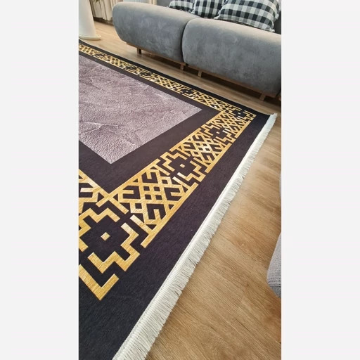 فرشینه مخمل ترک مدرن مشکی طلایی کد h246