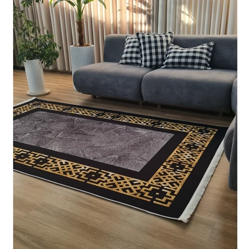 فرشینه مخمل ترک مدرن مشکی طلایی کد h246