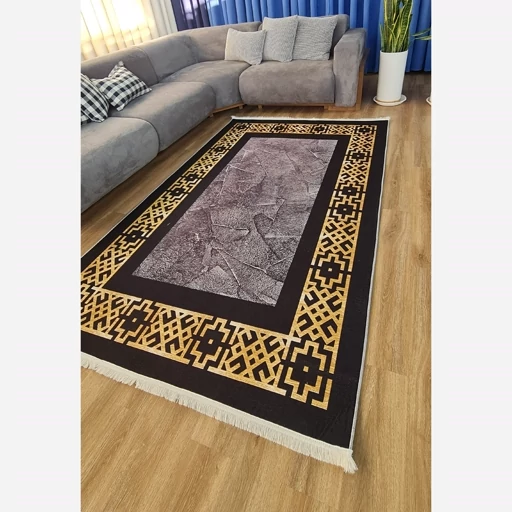فرشینه مخمل ترک مدرن مشکی طلایی کد h246