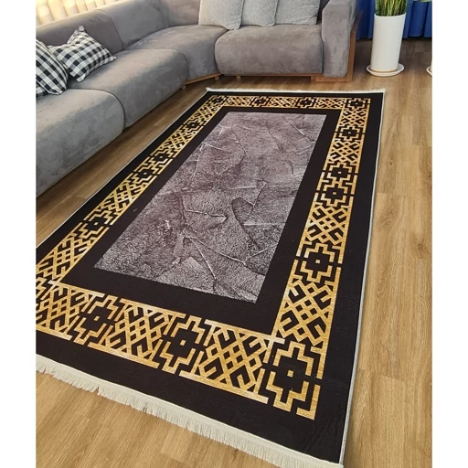 فرشینه مخمل ترک مدرن مشکی طلایی کد h246