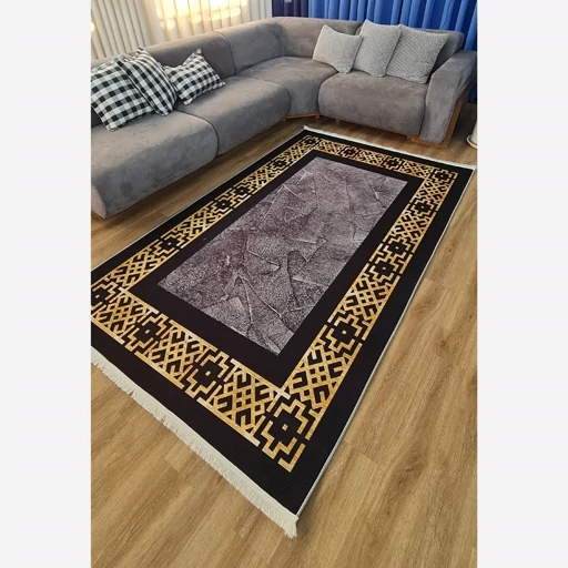 فرشینه مخمل ترک مدرن مشکی طلایی کد h246