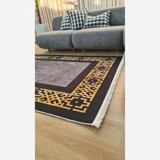 فرشینه مخمل ترک مدرن مشکی طلایی کد h246