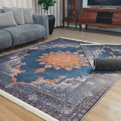 فرش چاپی فرشینه برند نازگل مخمل هازان ترک طرح سرمه خورشید کد L130