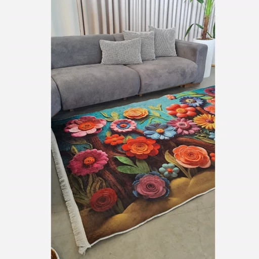 فرشینه مخمل ترک طرح گل سه بعدی کد 9114