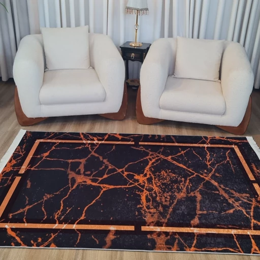 فرشینه مدرن مخمل هازان طرح ماربل نارنجی H255