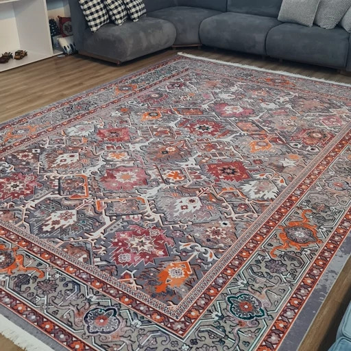 فرشینه مخمل هازان مدرن کلاسیک زمینه نارنجی L258