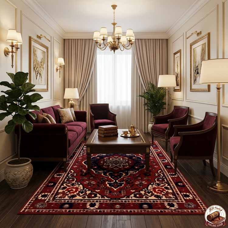 فرشینه مخمل ترک طرح سنتی زرشکی U105