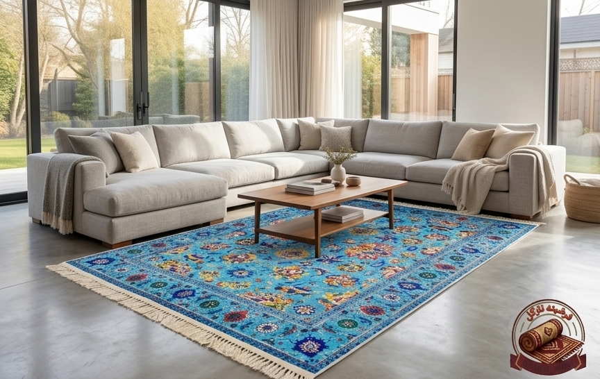 فرشینه مخمل افشان آبی فیروزه ای A043