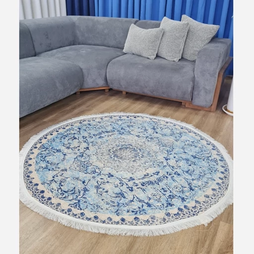 فرشینه مخمل گرد رنگ آبی کد C23