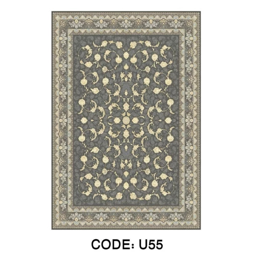 فرشینه مخمل طرح فرش افشان طوسی طلایی U55