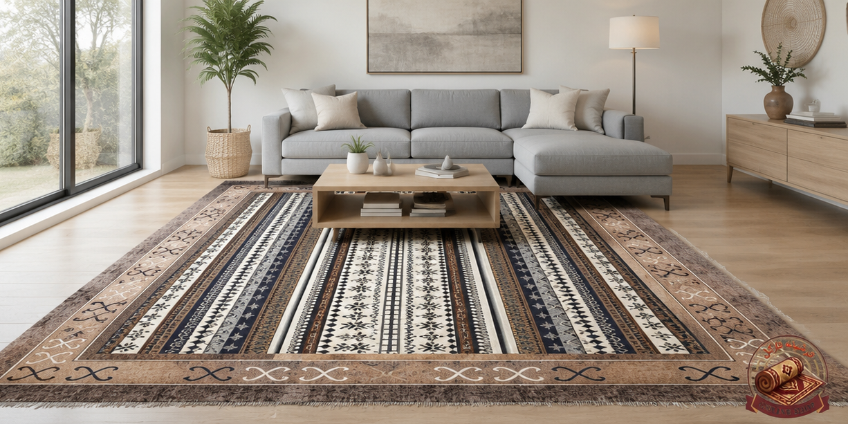 فرشینه مدرن قهوه ای مخمل رویه نرم و لطیف کد h429
