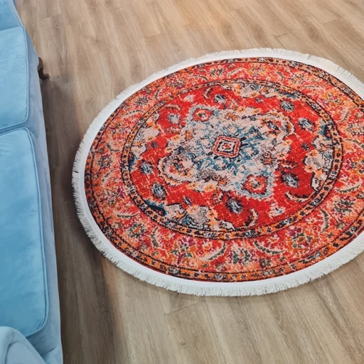 فرشینه گرد مخمل ترک نارنجی وینتیج D153