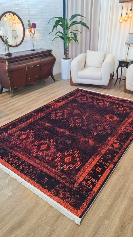 فرشینه طرح سنتی قرمز لاکی | رویه نرم و لطیف | کد L512
