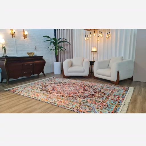 فرشینه مخمل طرح فرش سنتی ابریشمی کدU483