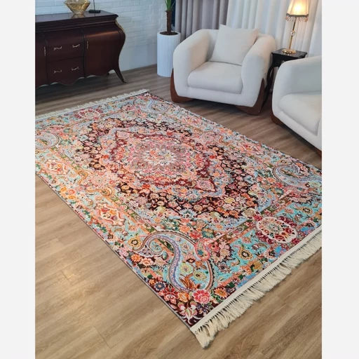 فرشینه مخمل طرح فرش سنتی ابریشمی کدU483