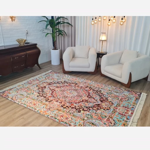 فرشینه مخمل طرح فرش سنتی ابریشمی کدU483