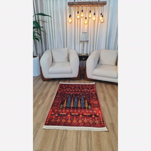 فرشینه قرمز طرح درخت مخمل تُرک ضدلغزش (ابعاد دلخواه) L293