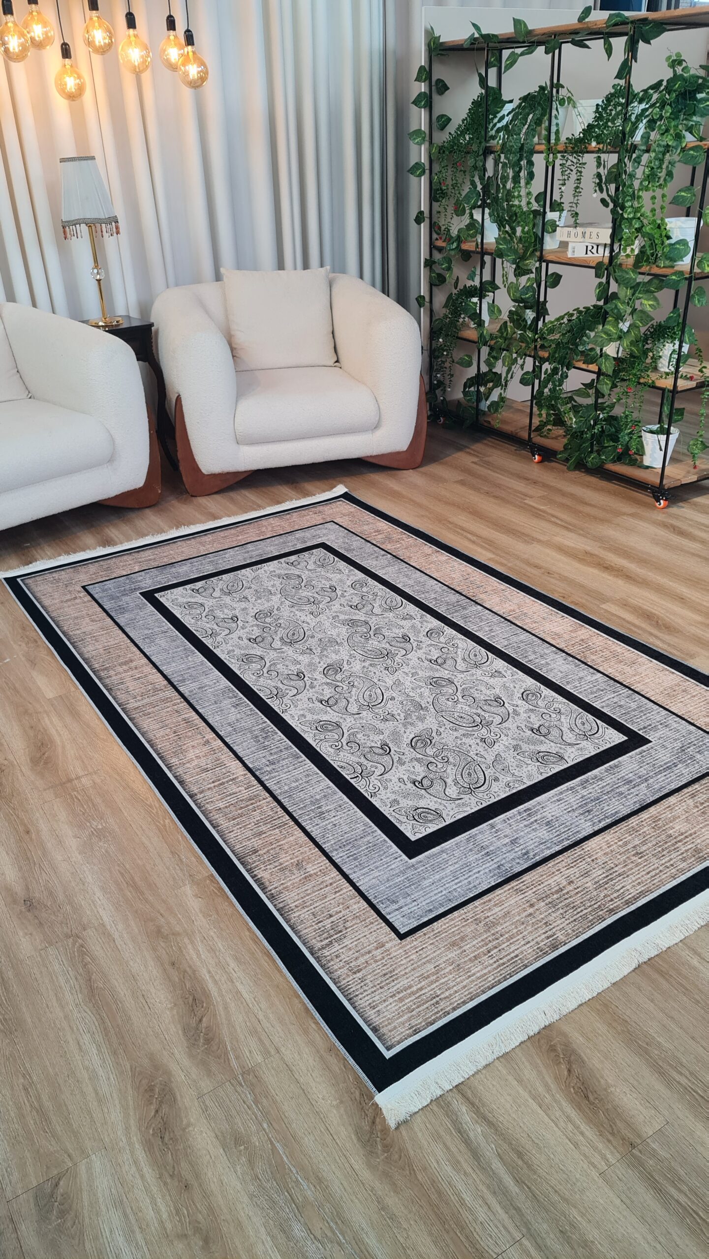فرشینه مدرن | رویه نرم و لطیف | طوسی کرم قابدار | مینیمال شیک پذیرایی | کد M309